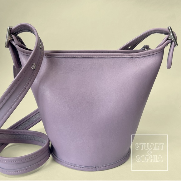 Vintage 90s Y2K Coach Maggie Duffle Bag Small Violet Purple Leather Bucket - Picture 5 of 12
